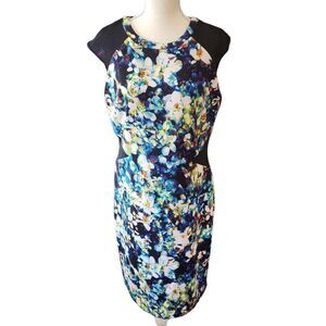 Worthington Abstract Floral Print Mesh Cap Sleeves Sheath Dress Sz 12